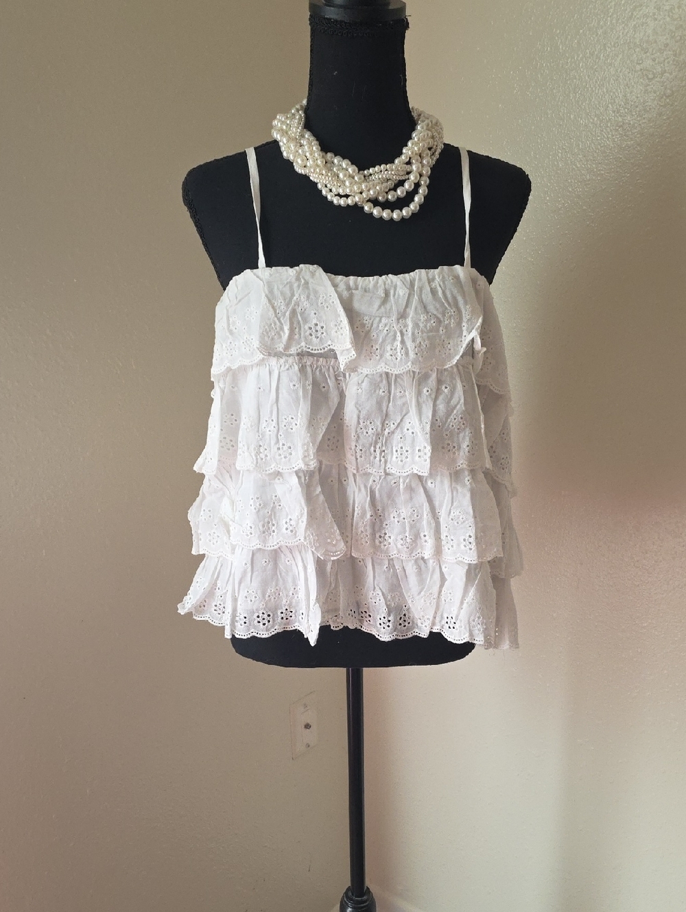 White Ruffled Eyelet Camisole Top